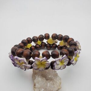 Hawaiian sunshine tropical flower wooden beaded bracelet B1330